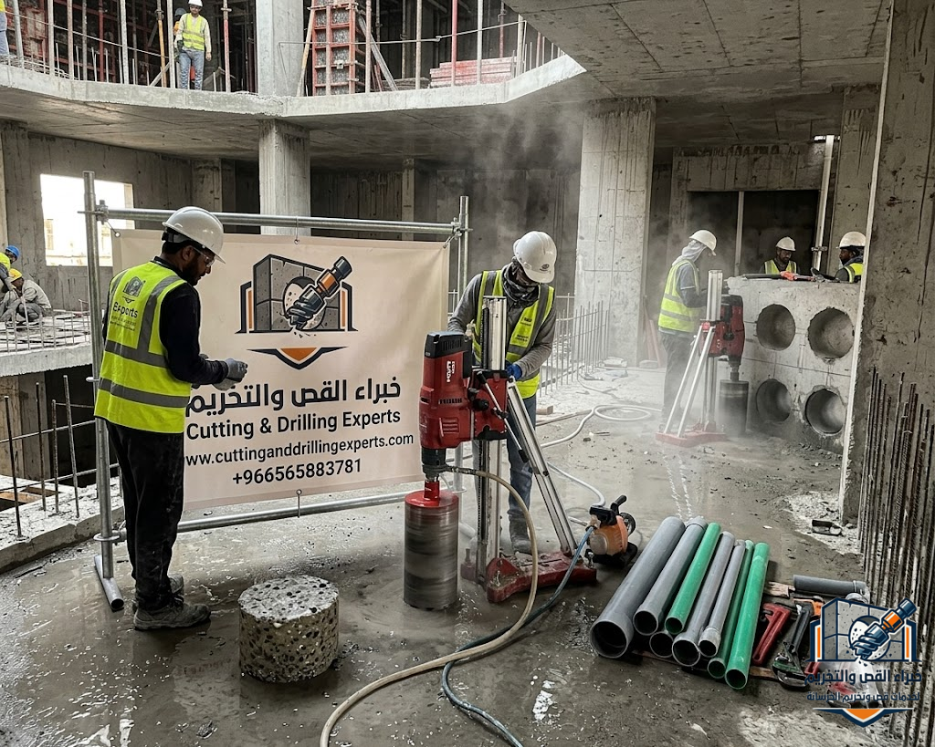 تخريم خرسانة بالطائف باستخدام أحدث أجهزة الكور الماسي لفتح كور المكيفات والسباكة والكهرباء والتهوية بدقة عالية ودون إتلاف الخرسانة